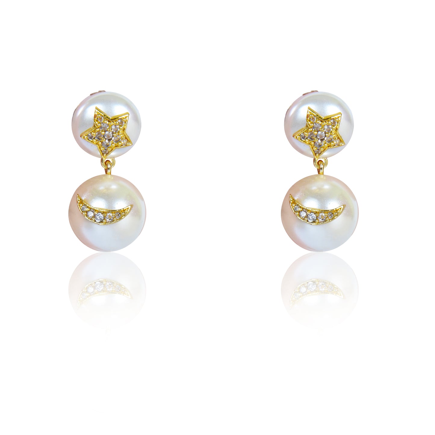 Star and half moon pearl earrings