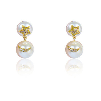 Star and half moon pearl earrings