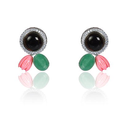 Black onyx with coral and green tumble stud earrings