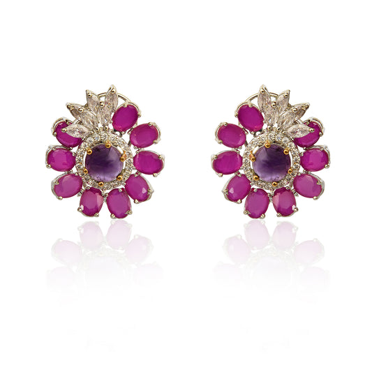 Red flower and amethyst earring