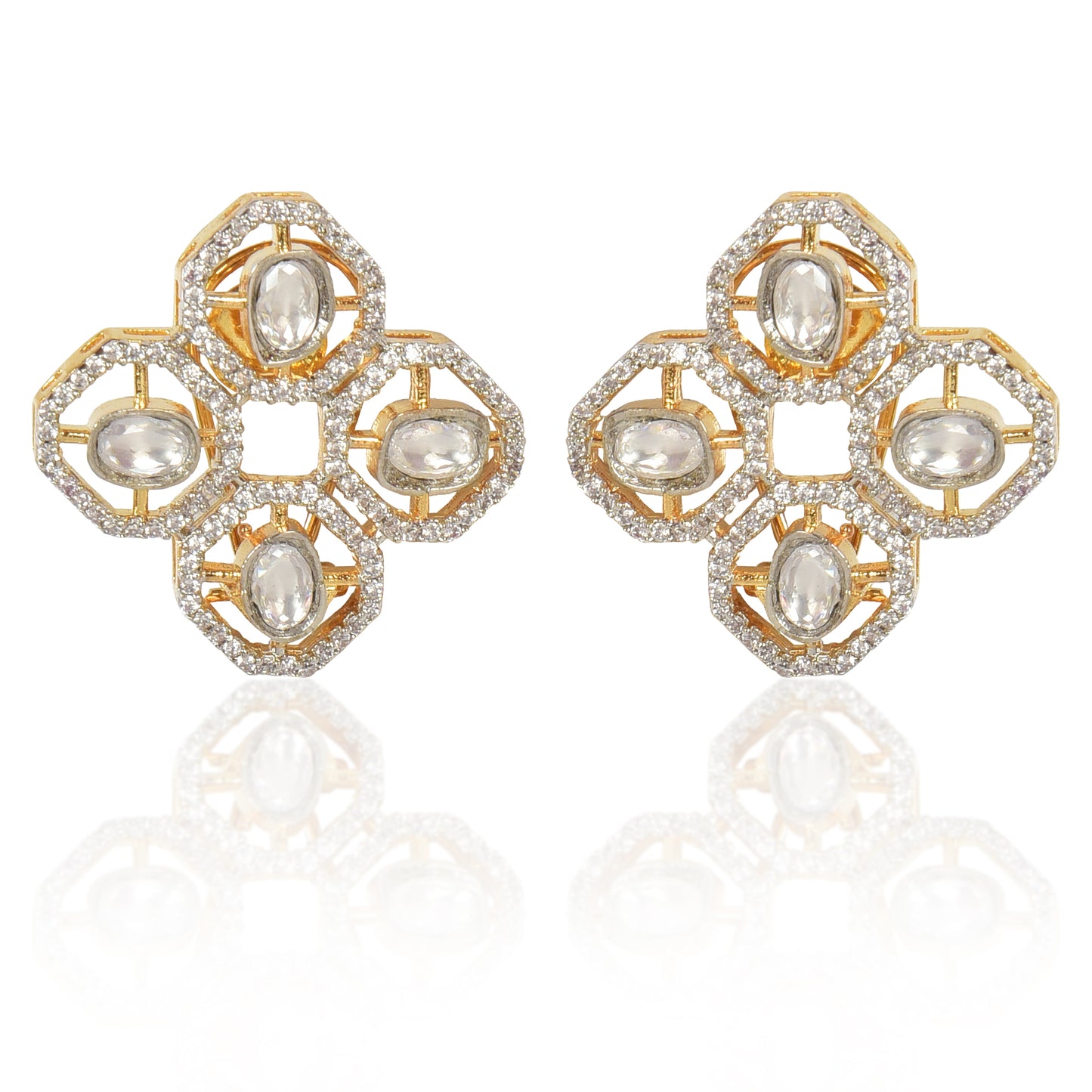 Kundan zirconia stud earrings