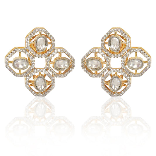 Kundan zirconia stud earrings