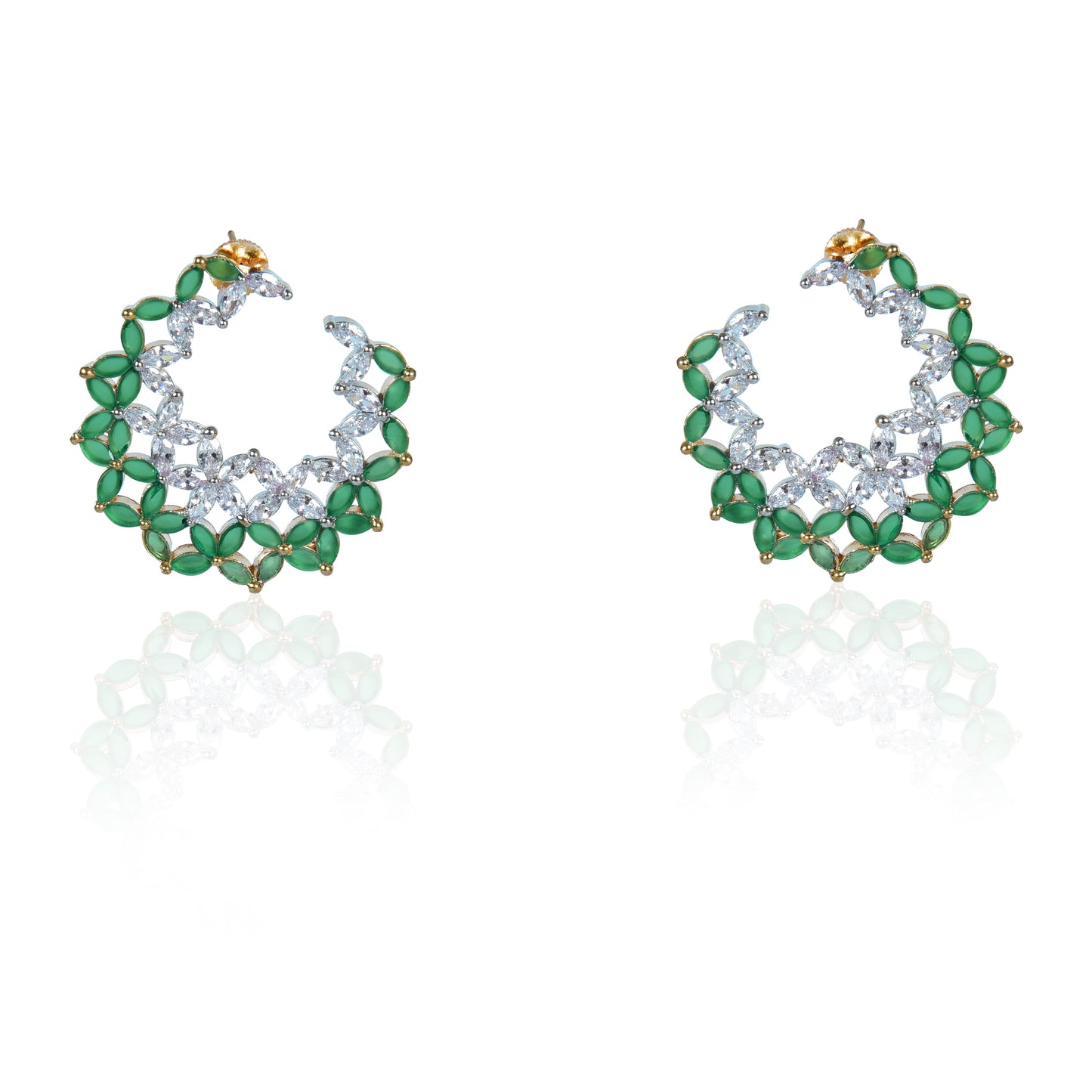 Green cut and zirconia stud earrings