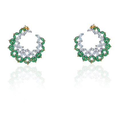 Green cut and zirconia stud earrings