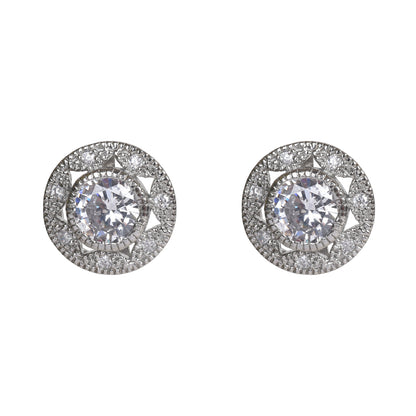 Evergreen round zirconia 92.5 sterling silver stud earring