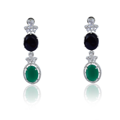 Black onyx and green cut dangler earrings