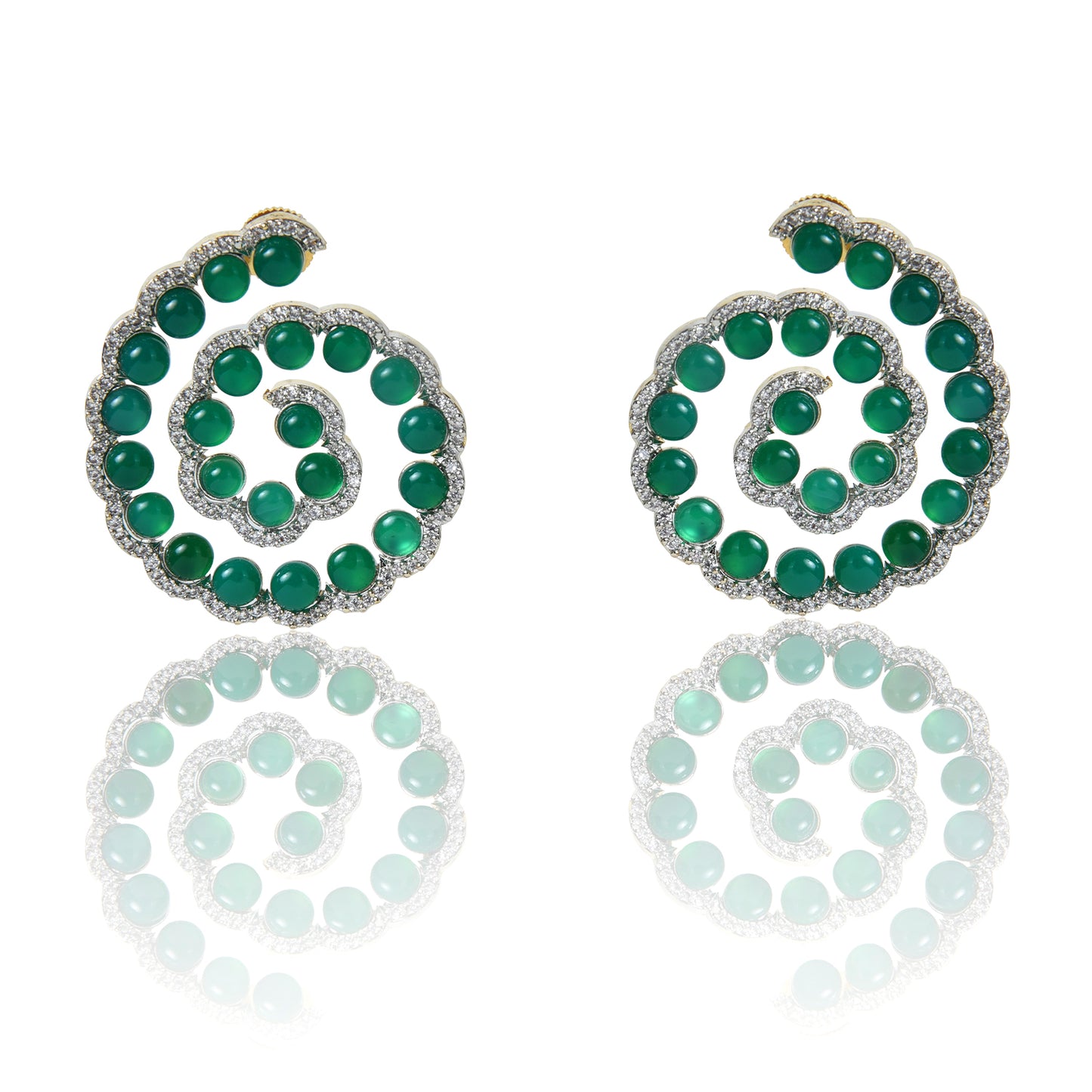 Green onyx spiral tops earrings