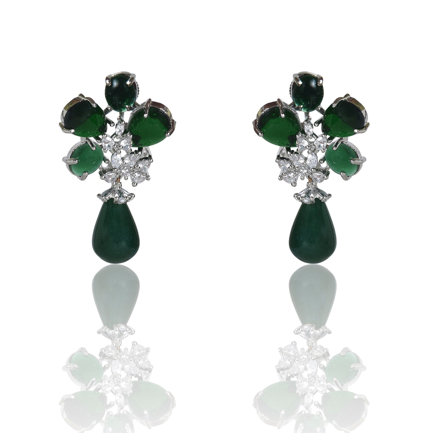 Emerald flower green onyx drop earrings