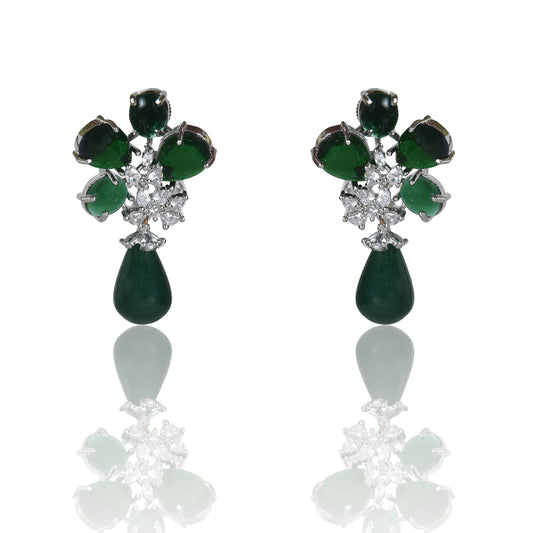 Emerald flower green onyx drop earrings