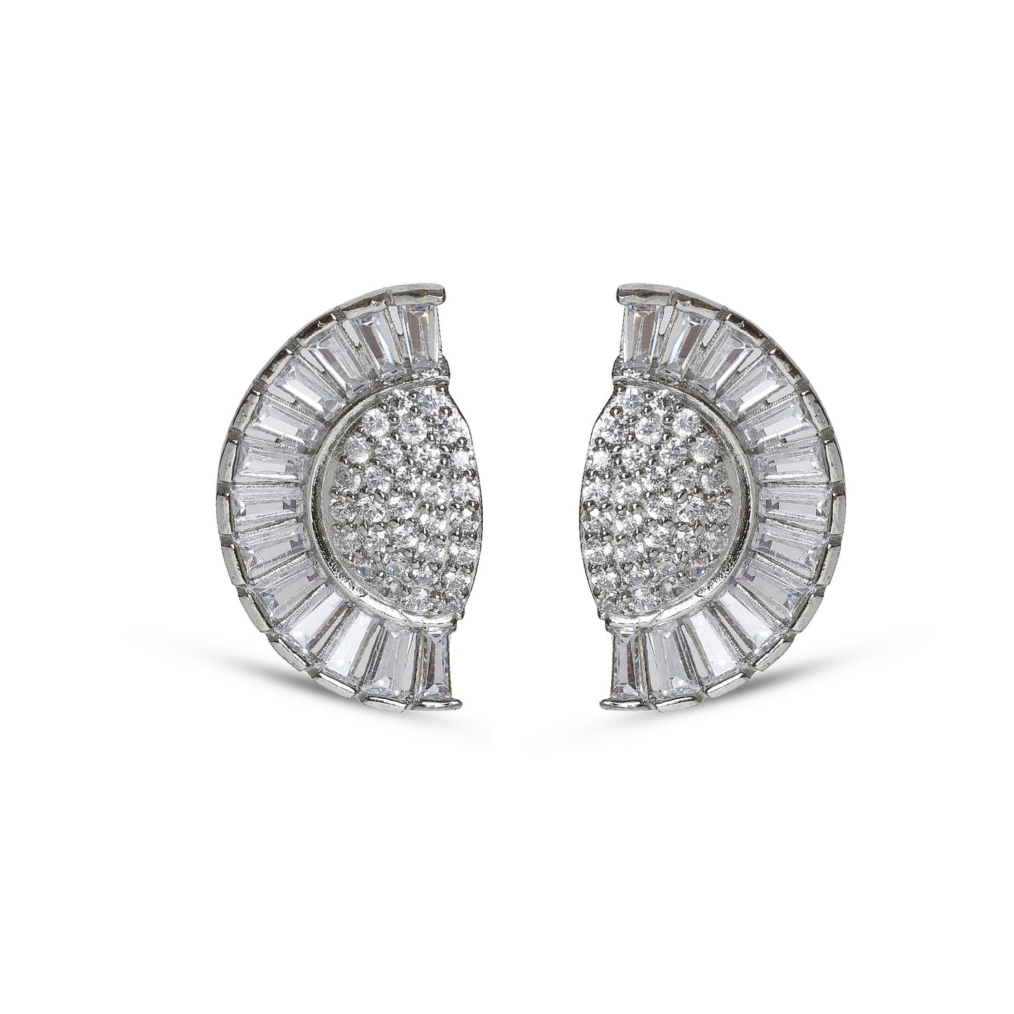 Baguette half flower 92.5 sterling silver stud earring