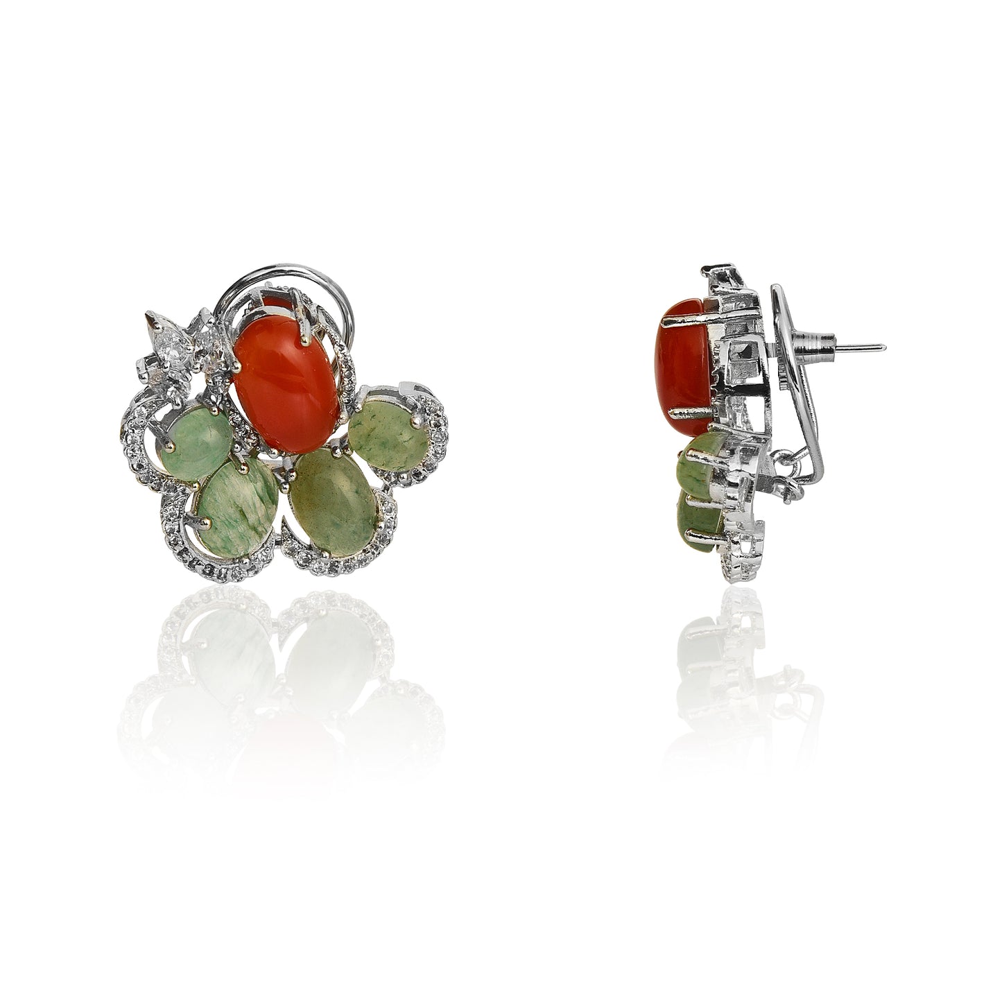 Red onyx and light green aventurine earrings