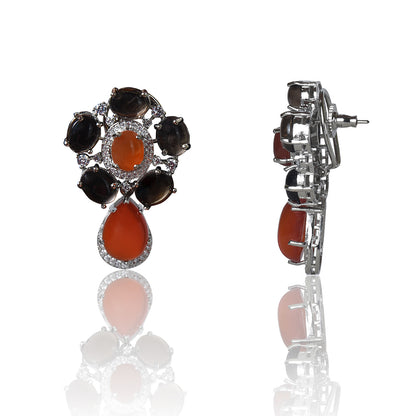 Smoky topaz and red onyx dangler earring