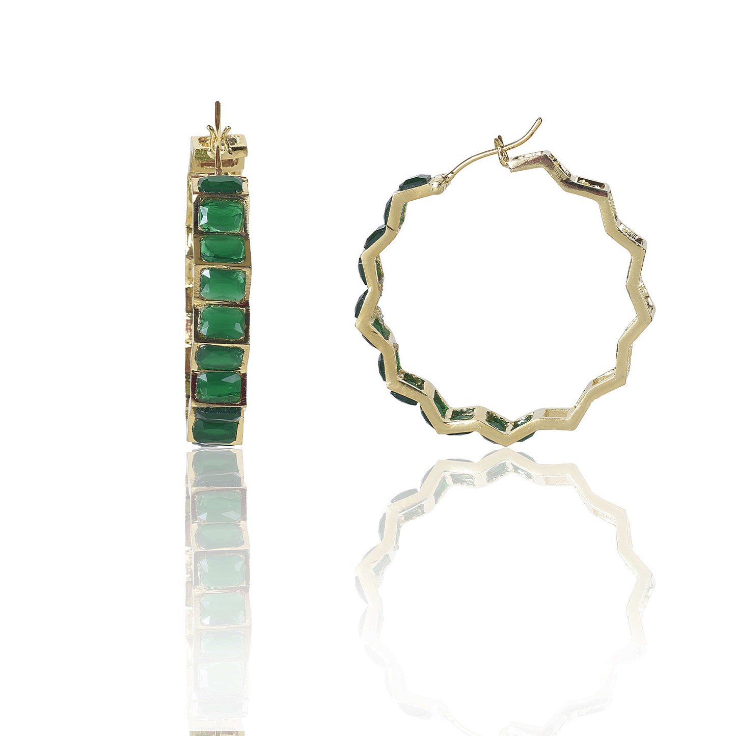 Cocktail Green stone hoops earrings