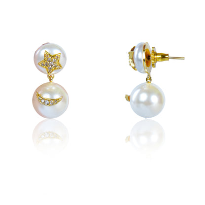 Star and half moon pearl earrings