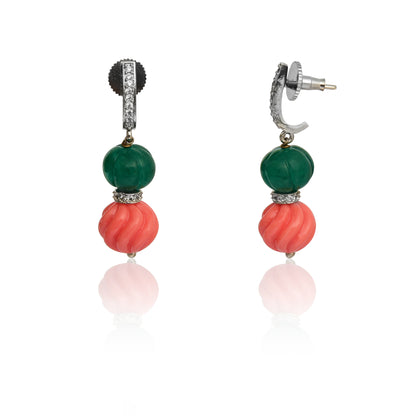 Green and coral earrings