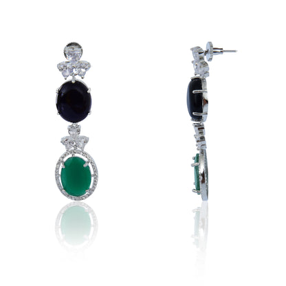 Black onyx and green cut dangler earrings