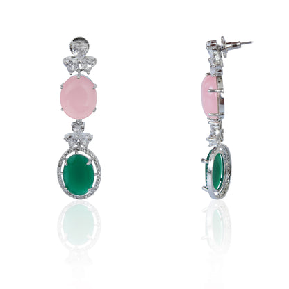 Pink chalcedony with green cut dangler earrings