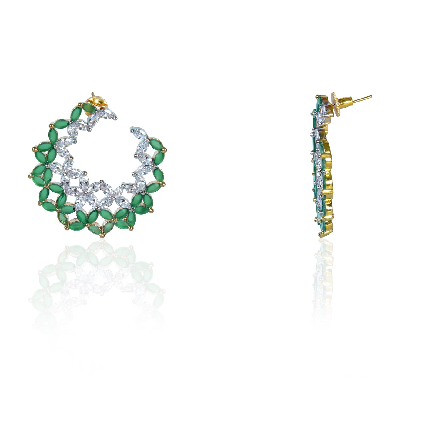 Green cut and zirconia stud earrings