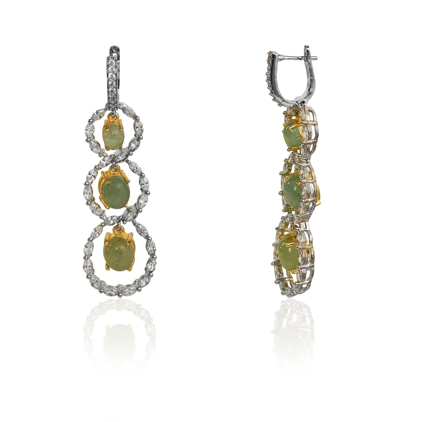 Marquise diamond and light green aventurine earrings