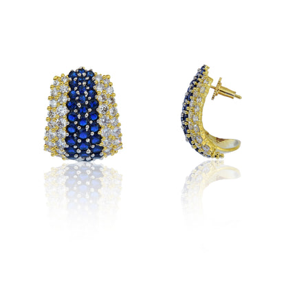 Blue and white zirconia half hoop earrings