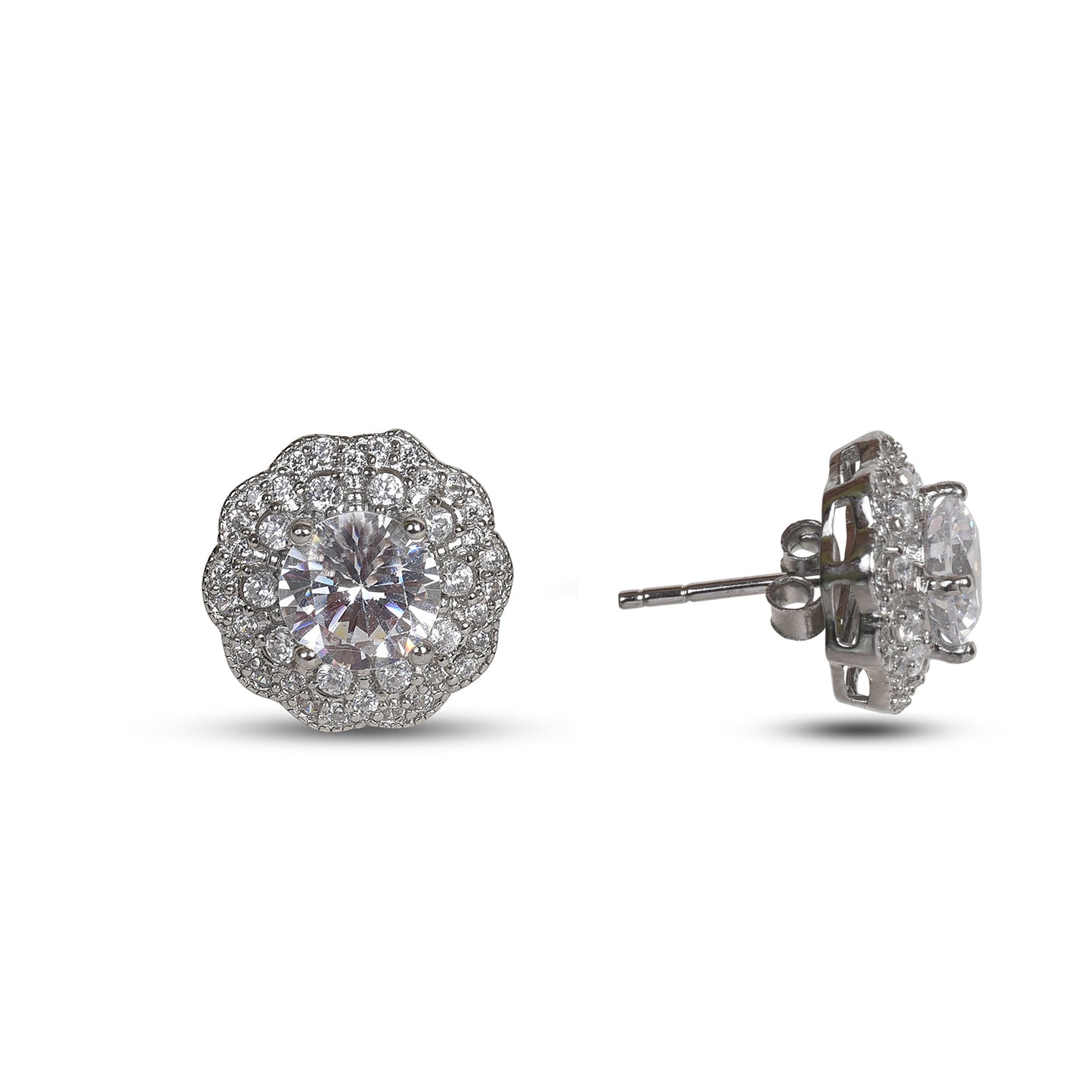 Flower zirconia 92.5 sterling silver stud earring