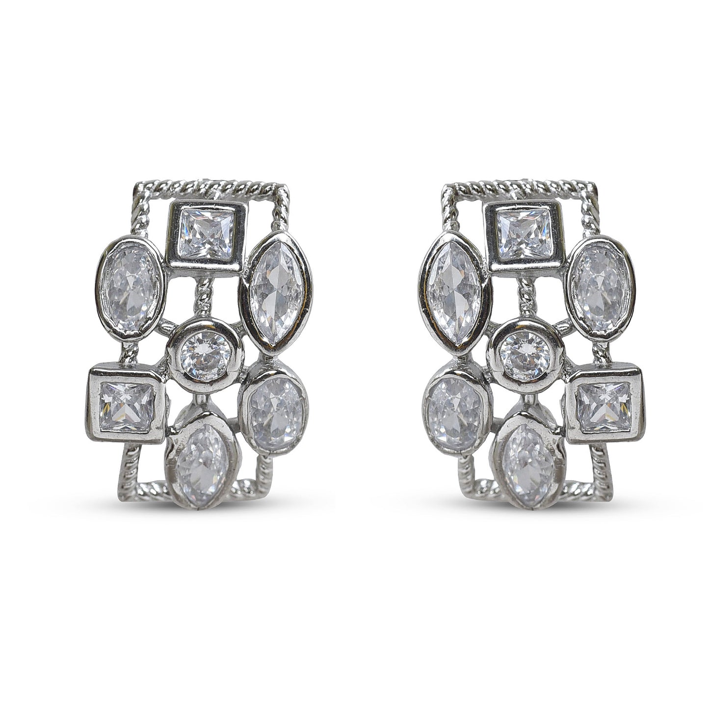 Half bali zirconia 92.5 sterling silver stud earring