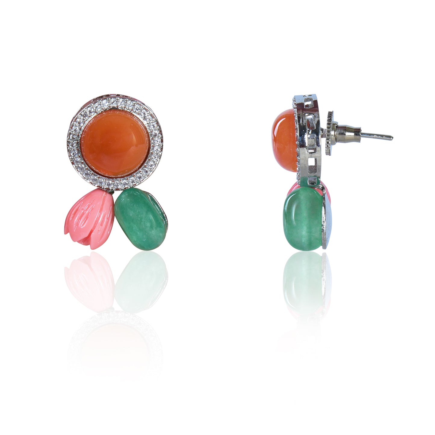 Red onyx with coral and green tumble stud earrings