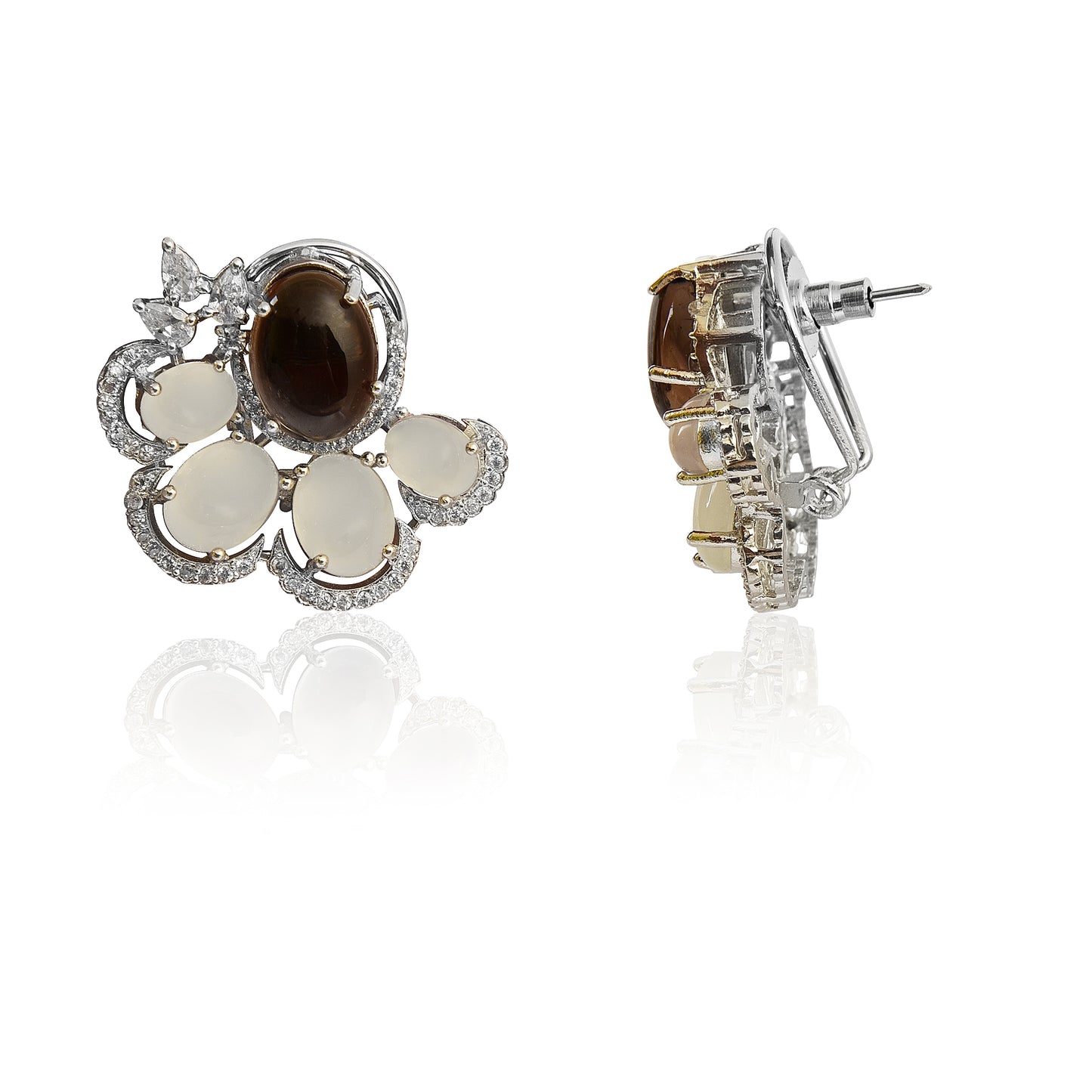 Smoky topaz and white chalcedony earrings