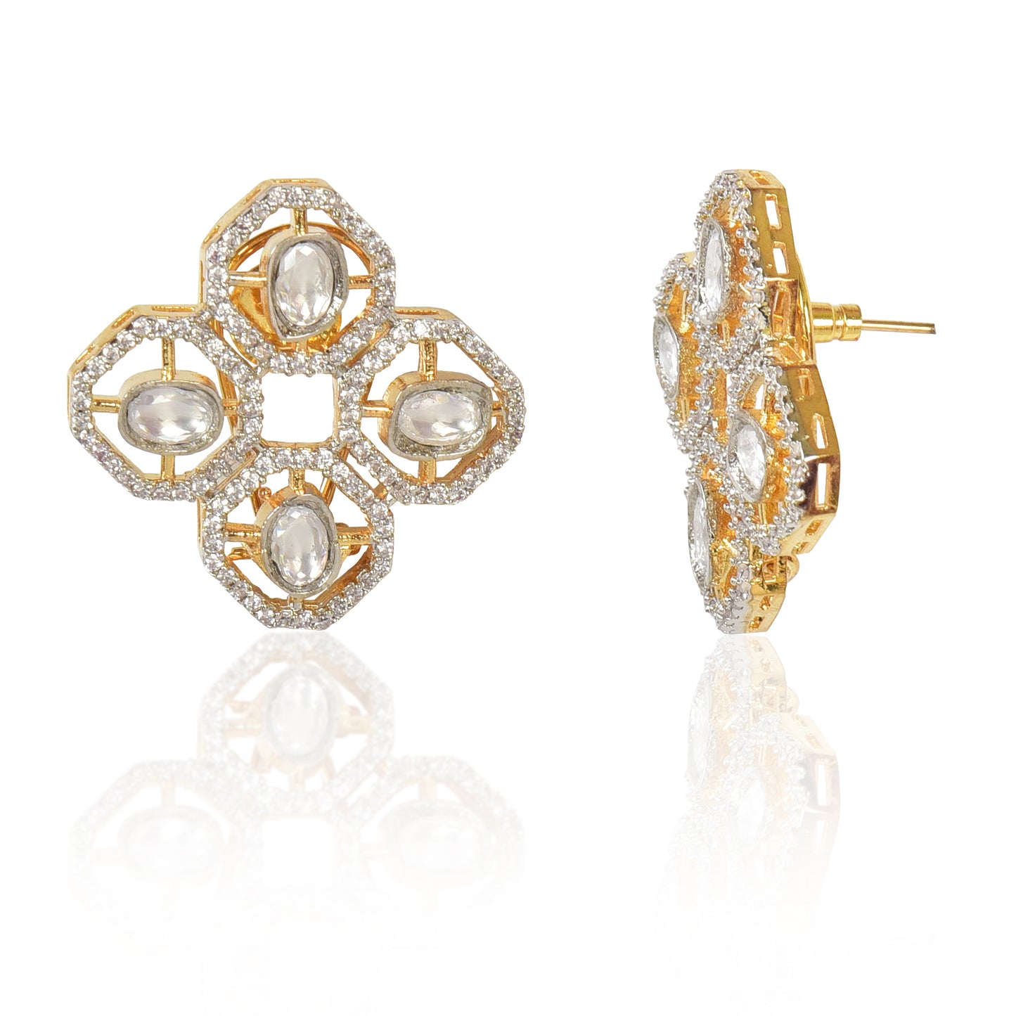 Kundan zirconia stud earrings