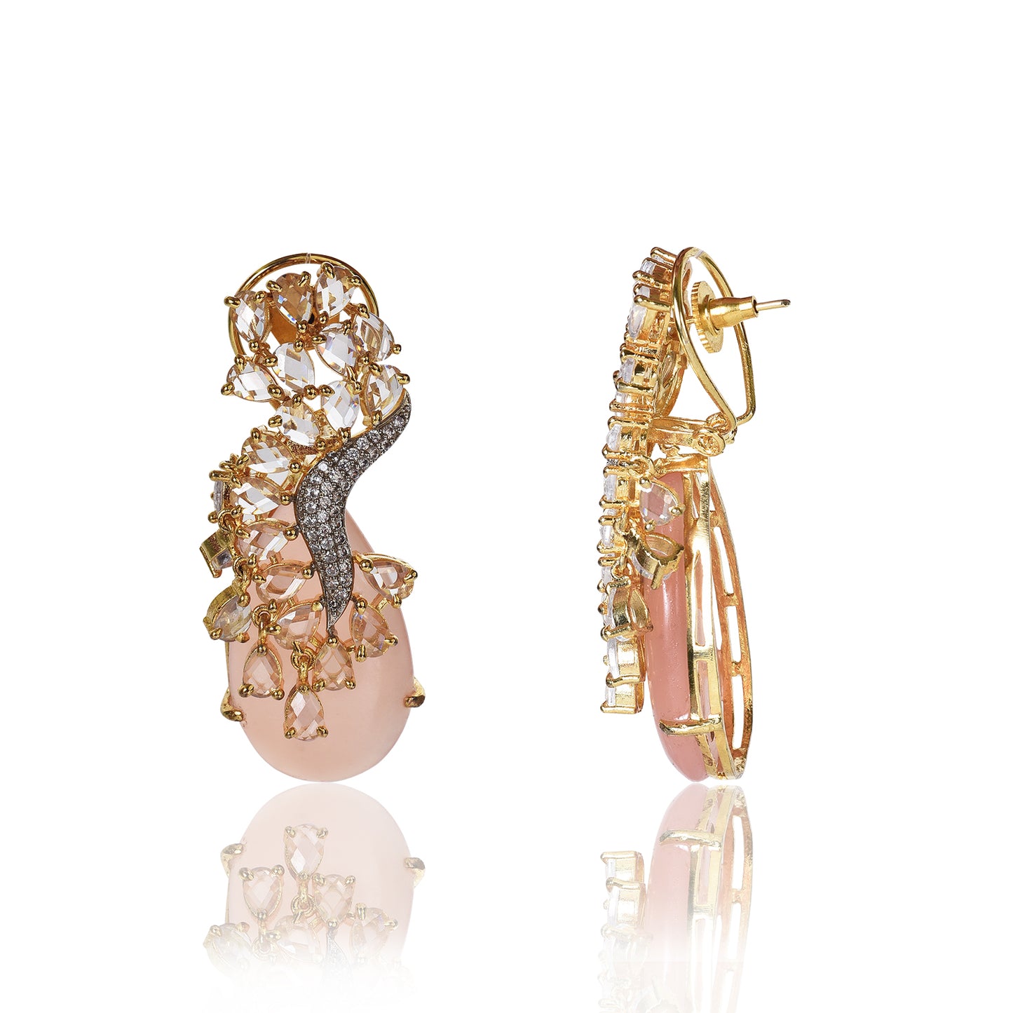 Pink Chalcedony and zircon dangler earrings