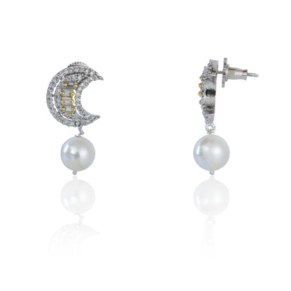 Half moon with pearl drop earrings