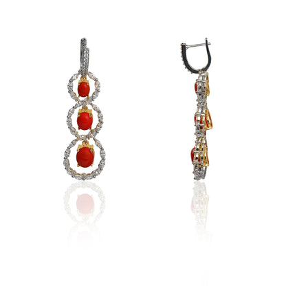 Marquise diamond and dark red coral earrings