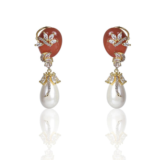 Red Onyx and pearl drop earrings