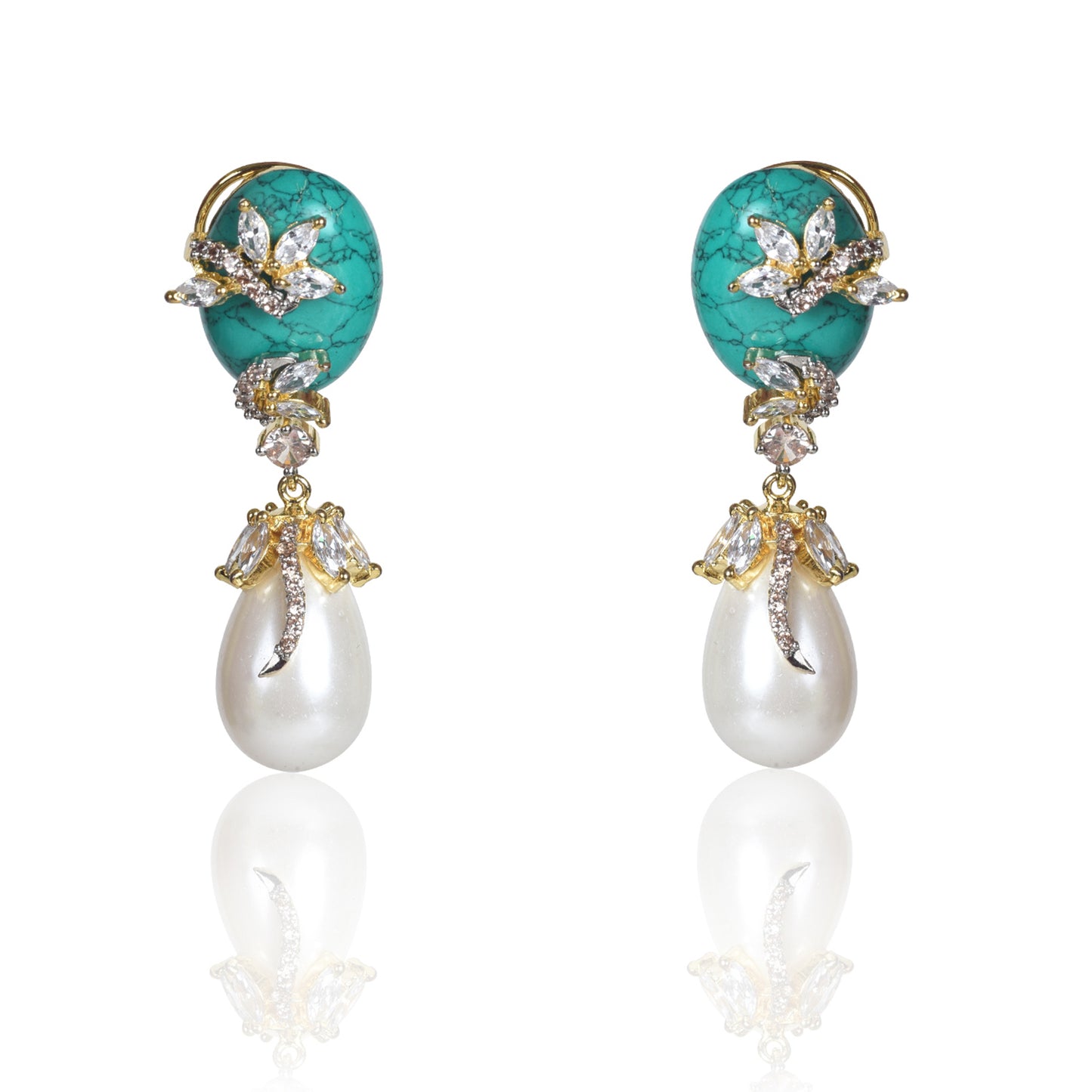 Turquoise and pearl drop earrings