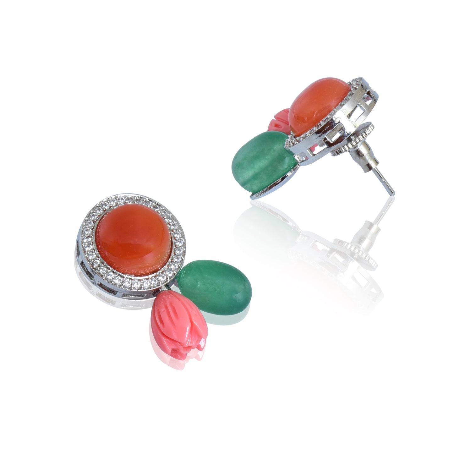 Red onyx with coral and green tumble stud earrings