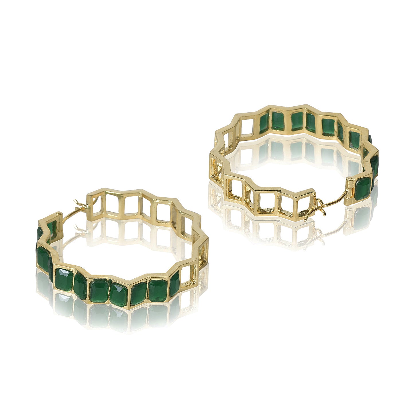 Cocktail Green stone hoops earrings