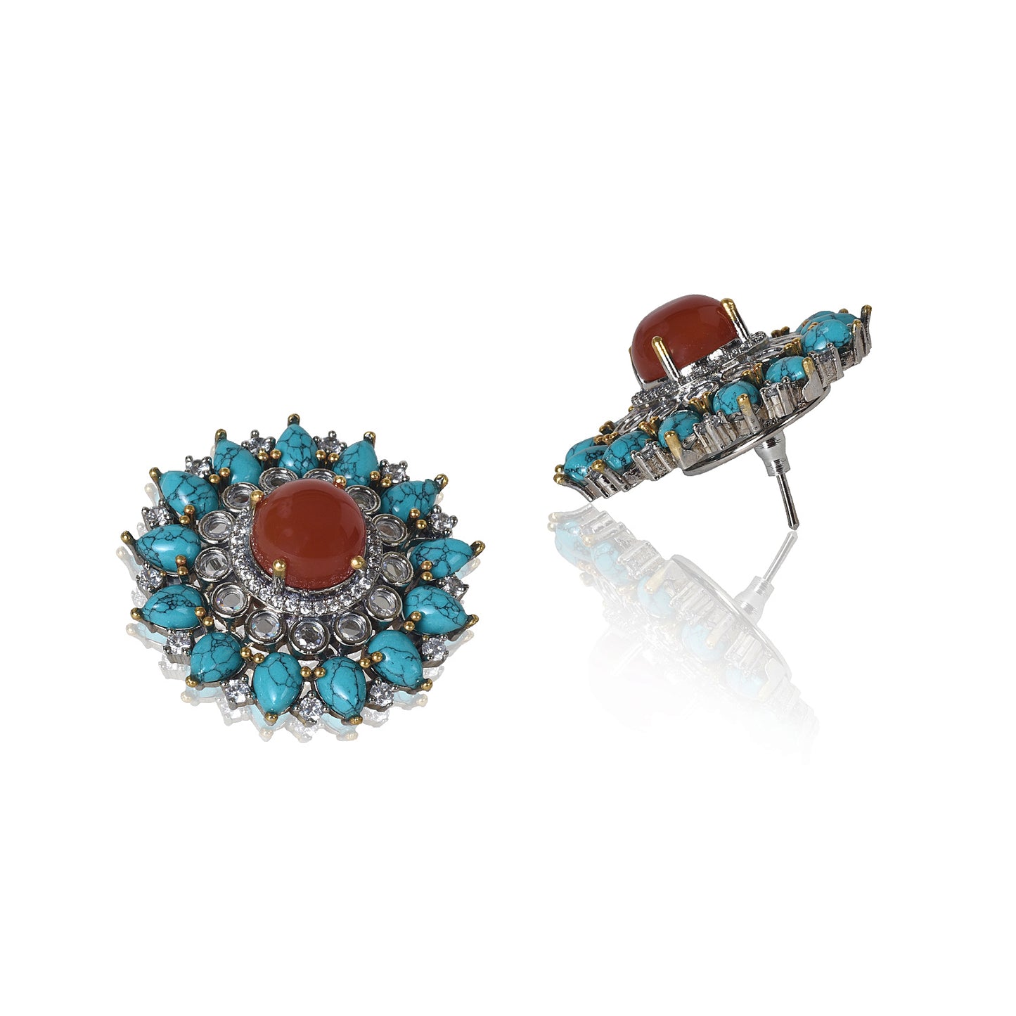 Turquoise and red onyx tops earrings