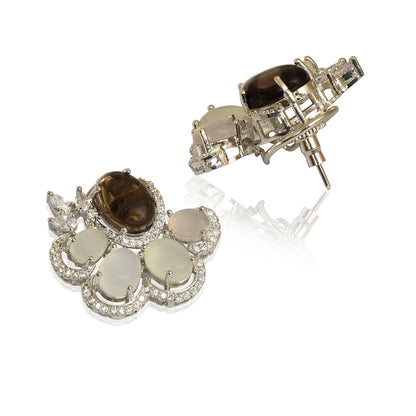 Smoky topaz and white chalcedony earrings