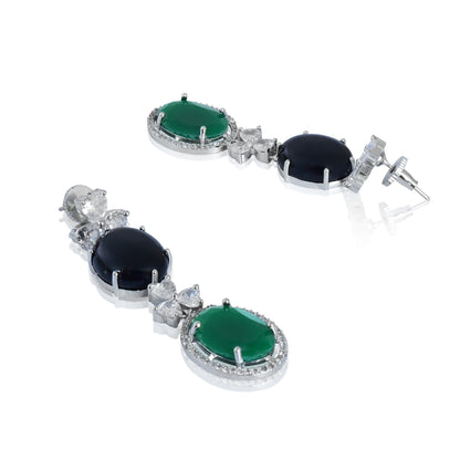 Black onyx and green cut dangler earrings