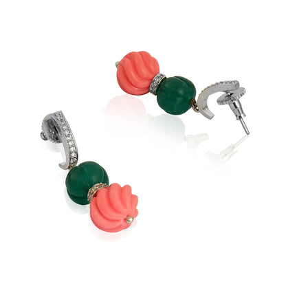 Green and coral earrings