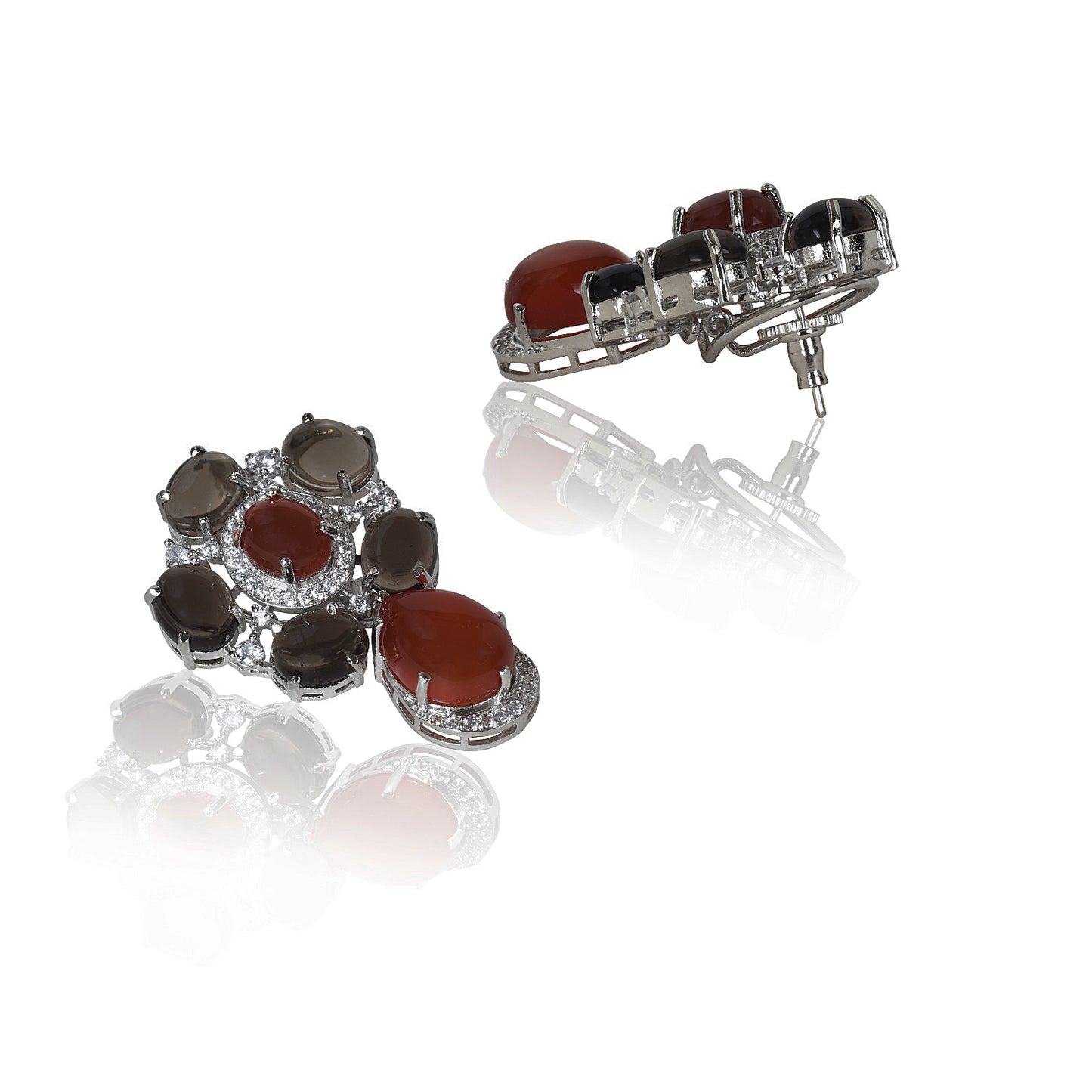 Smoky topaz and red onyx dangler earring