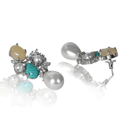 Yellow aventurine and turquoise with pearl drop earrings