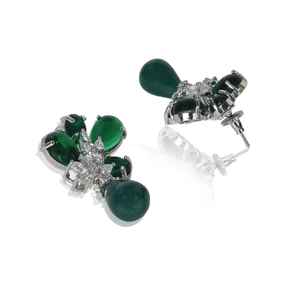 Emerald flower green onyx drop earrings