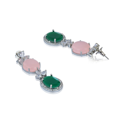 Pink chalcedony with green cut dangler earrings