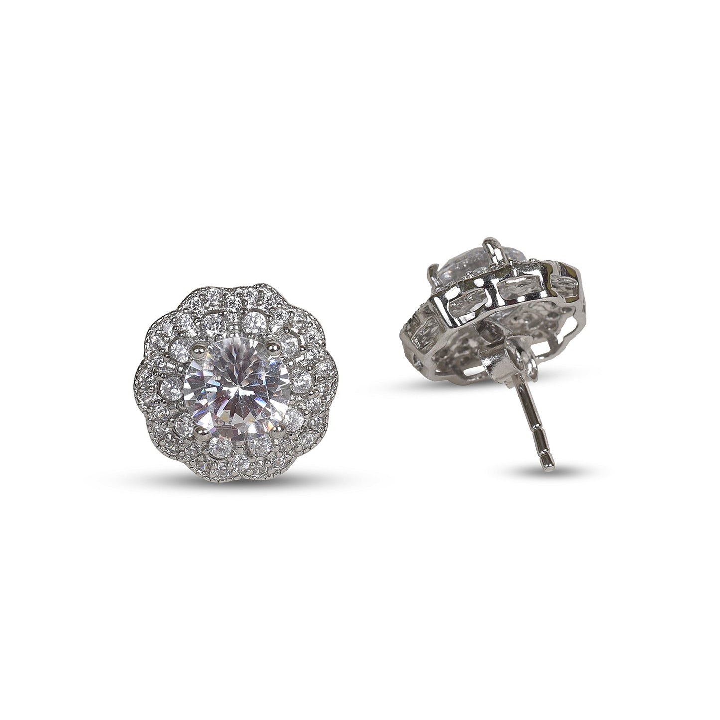 Flower zirconia 92.5 sterling silver stud earring