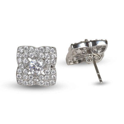 Square zirconia 92.5 sterling silver stud earring