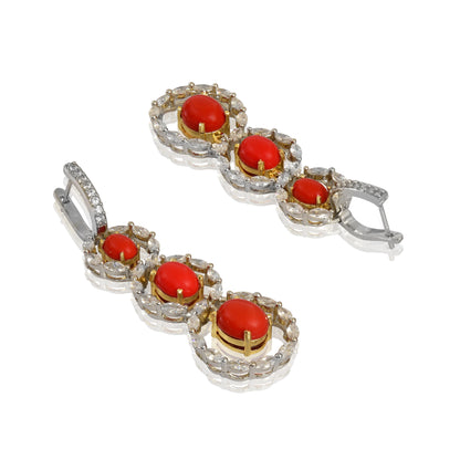 Marquise diamond and dark red coral earrings