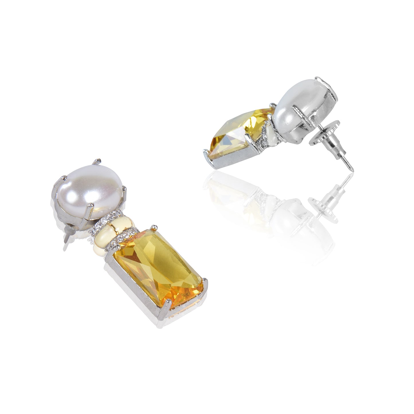 Statement half pearl and yellow cut stud earrings