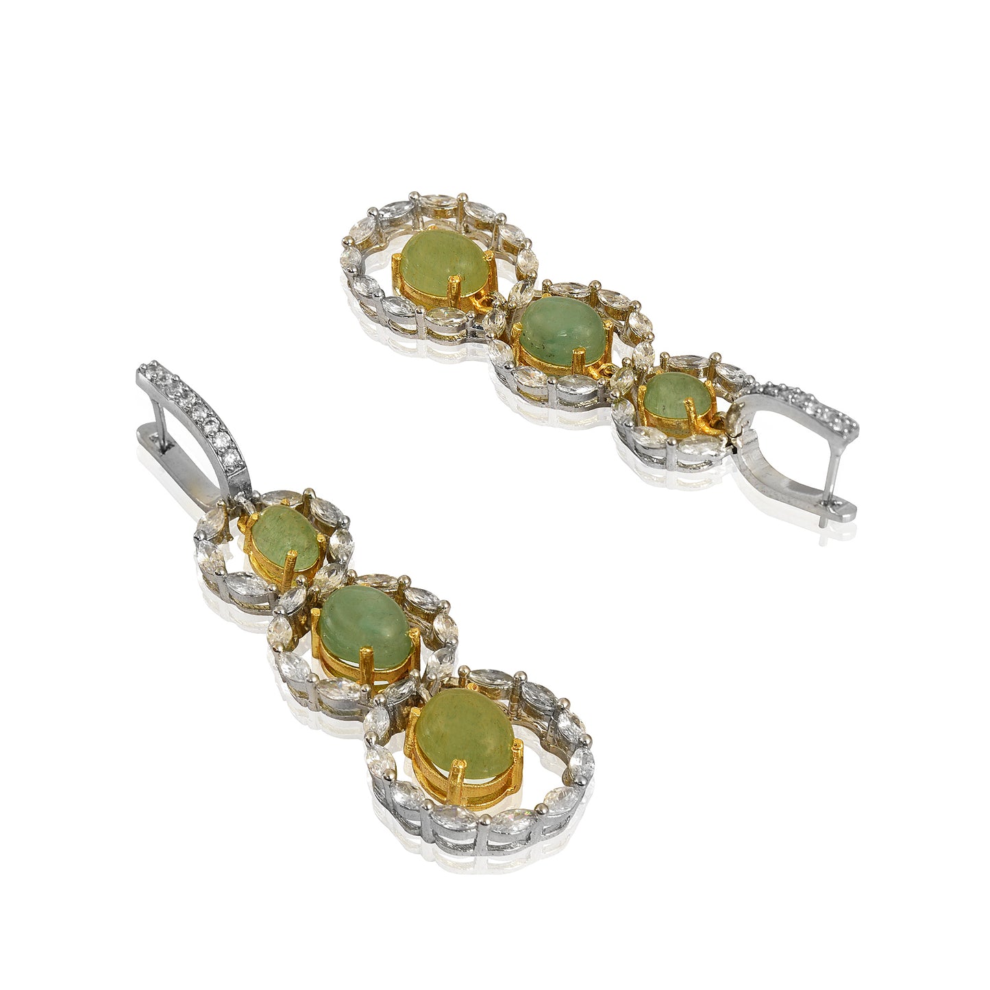 Marquise diamond and light green aventurine earrings