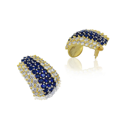 Blue and white zirconia half hoop earrings